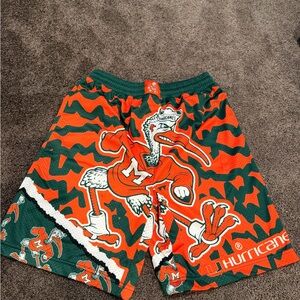 Mitchell & Ness Orange and Green Graphic Athletic Shorts Miami Hurricanes